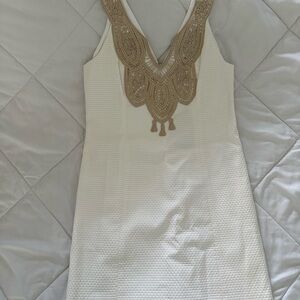 Elegant White and Gold Women's Dress